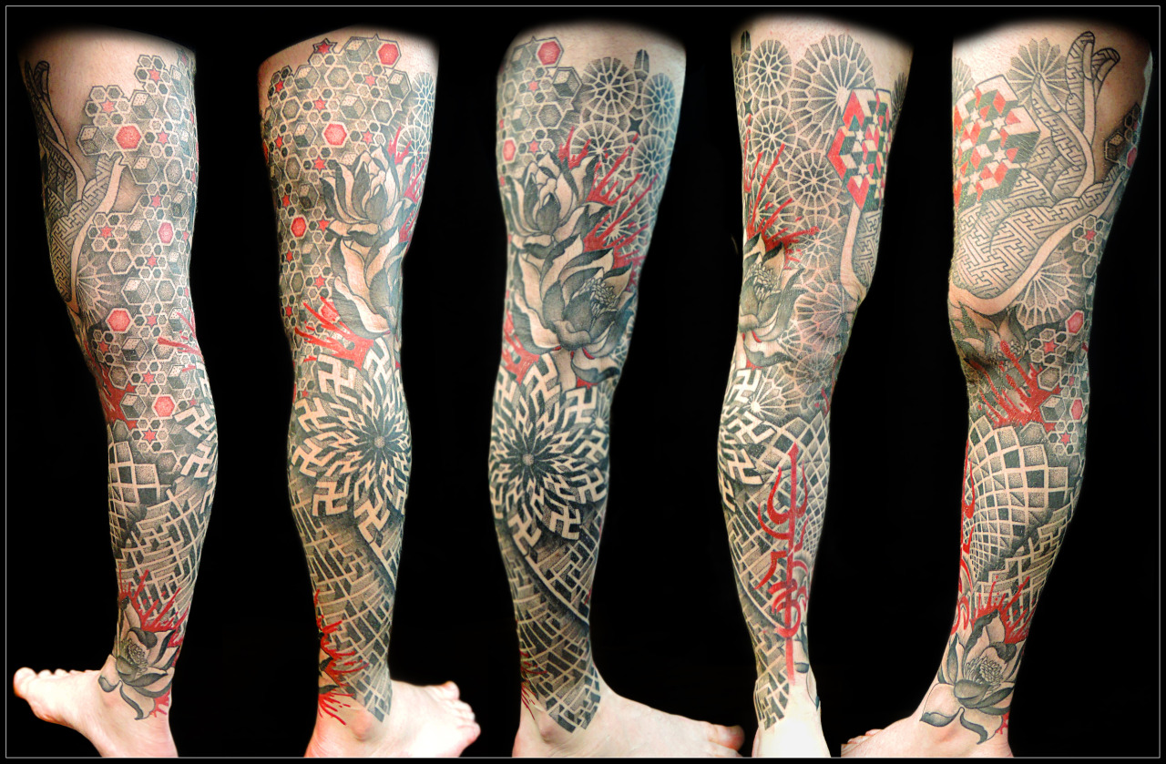 Tattoo studio in Dorset, UK - Geometric Leg Sleeve by Alex Henenrley @  Adorned...