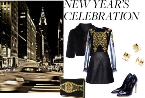 New Years in the City by nataki-hemmings featuring yellow gold jewelryVilshenko blue mini skirt / Ma