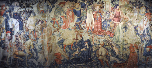 “Falconry”, woven wool tapestry, Netherlands, possibly Arras, 1430s. Part of the Devonsh