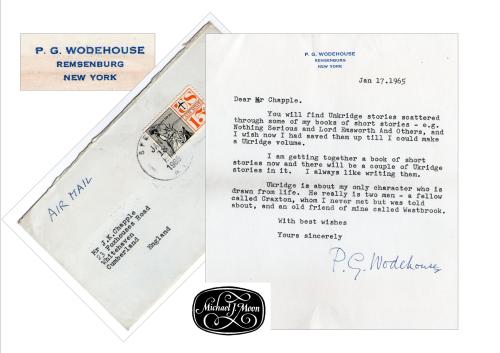 Three original typed letters from P G Wodehouse 1962-63-65each with the matching letterhead envelope