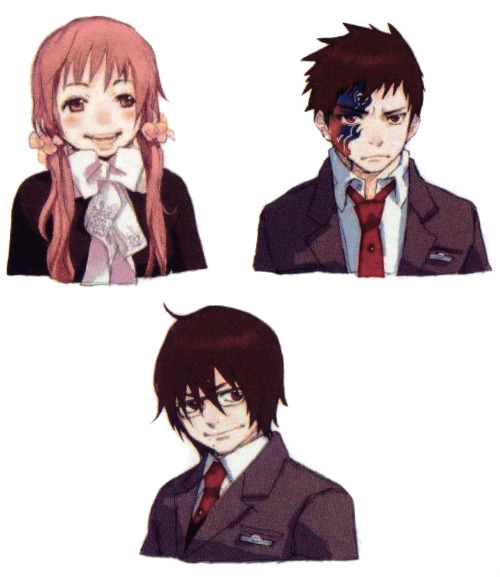 ★{ Ao no Exorcist / 青の祓魔師 }★↳ concept art of the Golden Trio: Rin, Shiemi and Yukio (scanned by me f