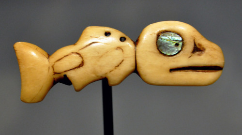 Amulet in the shape of an orca, of the Tlingit people, Alaska.  Made from walrus tooth and hali