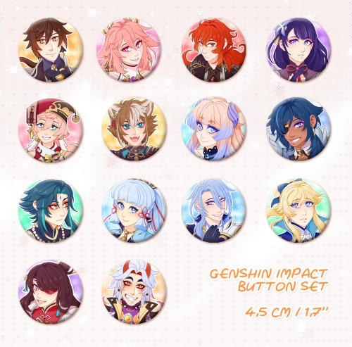 new genshin buttons and prints are also up in my store! | ko-fi | twitter | mastodon | commissions |