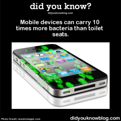 unbossed:  did-you-kno:  Mobile devices can carry 10 times more bacteria than toilet seats. Source  And in just a few years I’m sure they’ll be capable of carrying hundreds of times more.  Would be lousy if Moore&rsquo;s Law applies to bacteria too.