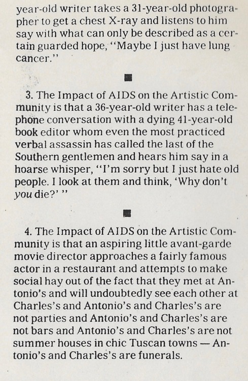 rockemsockemrocket:anaisnein:sgeoffa:The Impact of Aids on the Artistic CommunitySeptember 13, 1987“