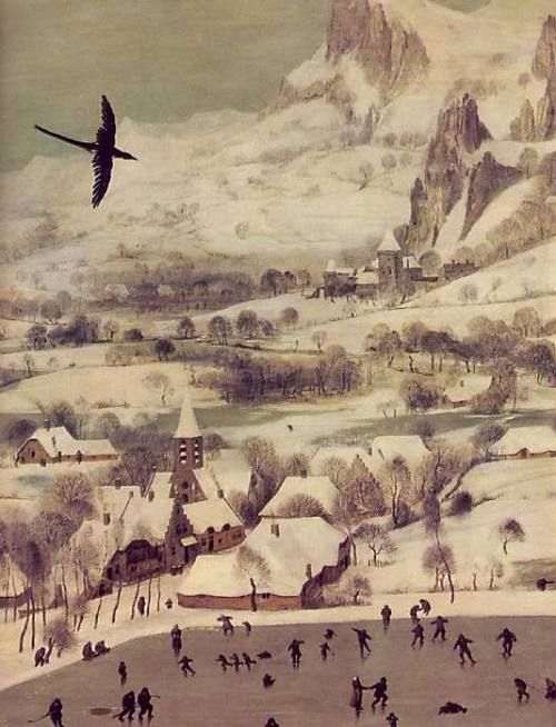 Hunters in the Snow, Winter (detail), 1565, Pieter Bruegel the Elder. Flemish Northern Renaissance P