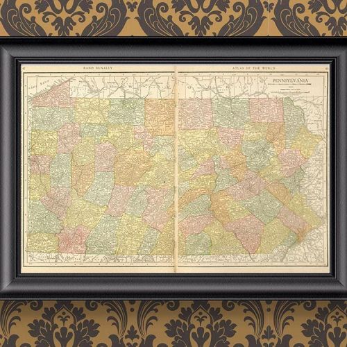 Original map of #Pennsylvania from 1915 in muted pastel colors on heavy, thick, quality paper. Consi