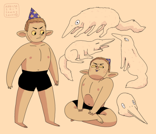 cool boy who ONLY wears underpants and a party hat, and his catbird 