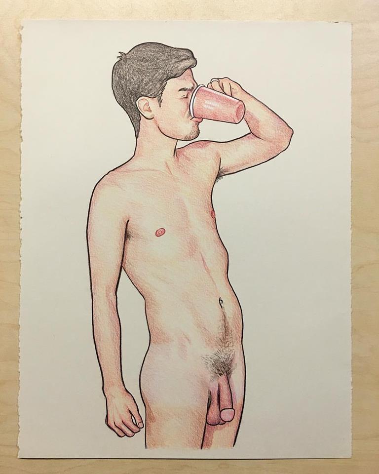 enchantemoimerlin:    Matthew Conway Art    JACOB WITH RED CUPcolor pencil on toned