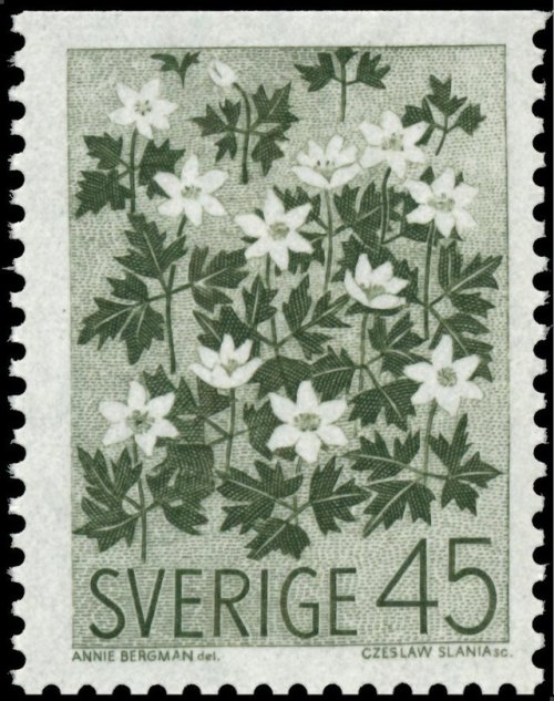 stamp-it-to-me:two 1968 Swedish stamps depicting lily of the valley and wood anemone