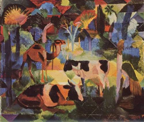 Landscape with Cows and Camel, August Macke, 1914