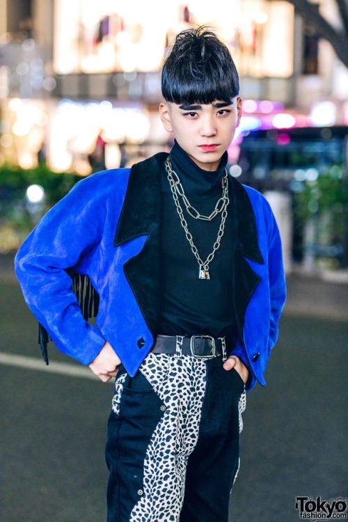 17-year-old Japanese student Billimayu on the street in Harajuku wearing a fringe jacket from RRR Vi