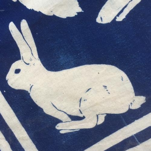 Tapestry nº 1. Guineus, conills, colobres i gripaus Cyanotype on cotton, 80 x 80 cmSecond piece of a