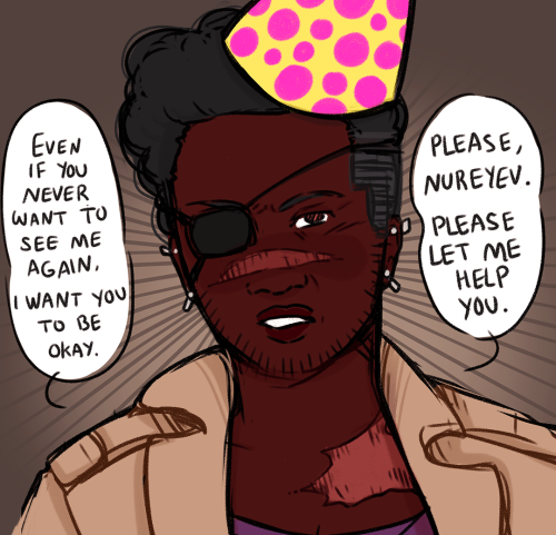 A digital drawing of Juno Steel. He has a determined expression and is saying the lines "Even if you never want to see me again, I want you to be okay. Please, Nureyev. Please let me help you" from Juno Steel and the Sixteen Tons.