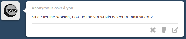 askcaptaintashigi:  Everyone puts on costumes (mostly awkwardly made by themselves