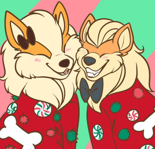 askarkani:  askmodelsylveon:  CACTUS ASKED AND I’LL DELIVER Christmas puppies in christmas sweaters Toulouse probably helped Arkani with her fur for the occasion        Hnnng <333