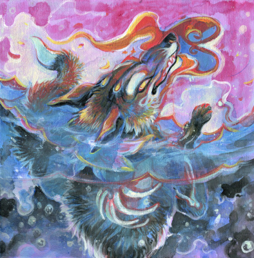 skulldog:  As fire, In water.Original acrylic work.