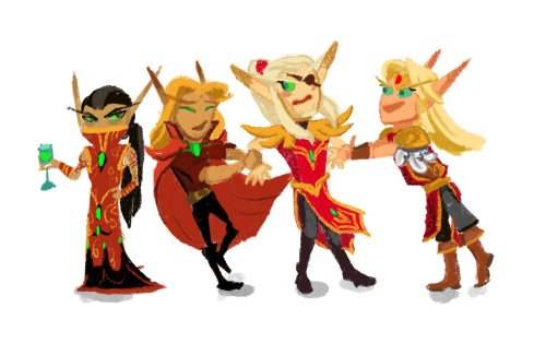 Some extremely cute chibis I did of my fave blood elves. Top: Rommath, Kael’thas, Lor&rsq