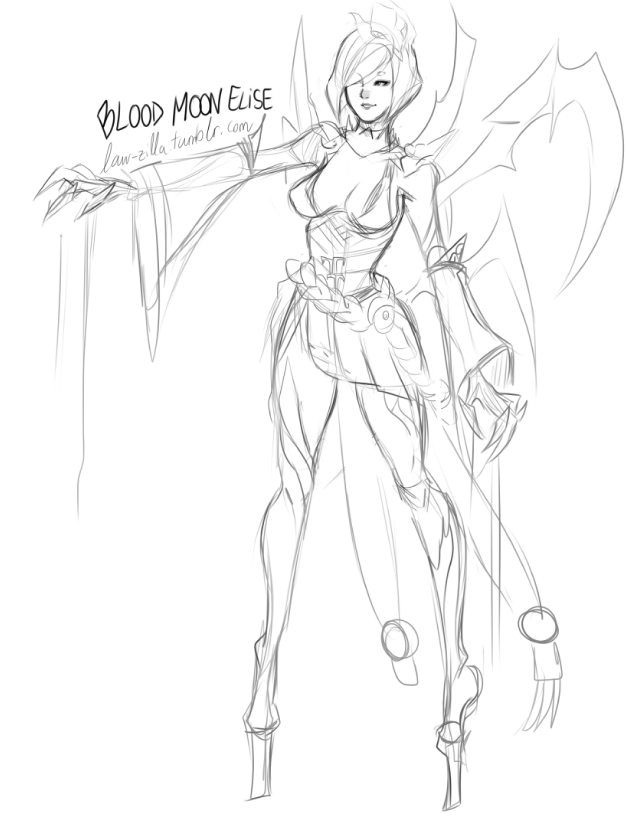 Some blood moon Elise quick sketch. I can admit I love this skin **