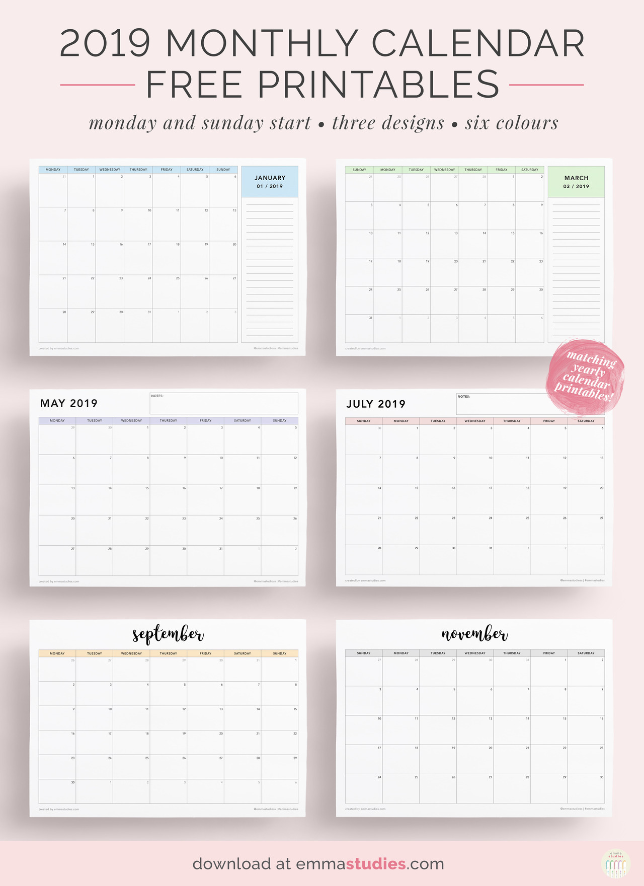 Emma S Studyblr Free 19 Monthly Landscape Calendar Printables