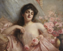 monsieurleprince:  Paul Antoine de la Boulaye (1849 - 1926) - Belle époque beauty reclining on a settee with roses, 1907