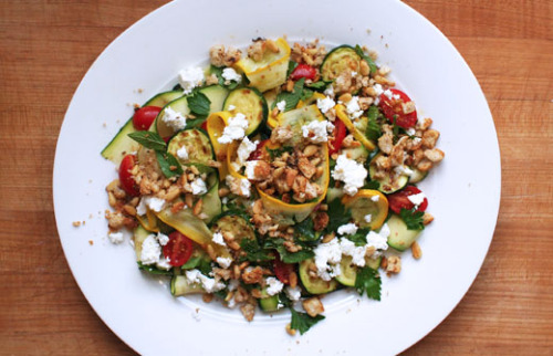 Raw & Charred Courgette Salad 2 cups finely diced crustless country bread 3 garlic cloves, halve