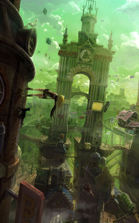 cinemagorgeous:  Gorgeous concept art for GRAVITY RUSH by artist Takeshi Oga.
