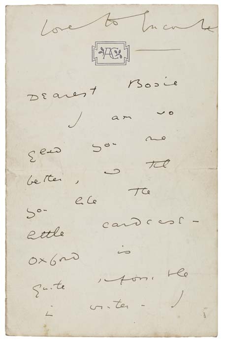 fuckyeahoscarwilde:  Oscar Wilde, letter to Lord Alfred Douglass  (1)Love to EncombeA[lbemarle] C[lub]  Dearest Bosie     I am so glad you are better, and that you like the little cardcase—Oxford is quite impossible in winter  (2)go to Paris next