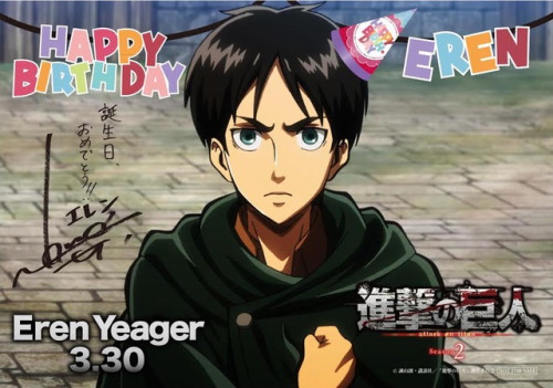 The official Shingeki no Kyojin Japanese Twitter account celebrates Eren’s birthday on March 30th!More on Eren Yeager || General SnK News & Updates