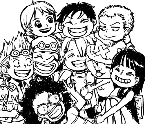 sort of expanded version of &gt;this drawing&lt;nakama fluff fills the void in my heart