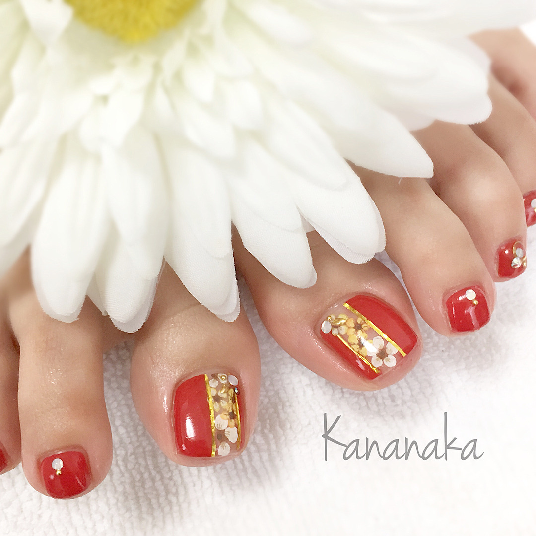 Nail Room Kananaka Red 親指にお花 Nail Nails Nailart Naildesign