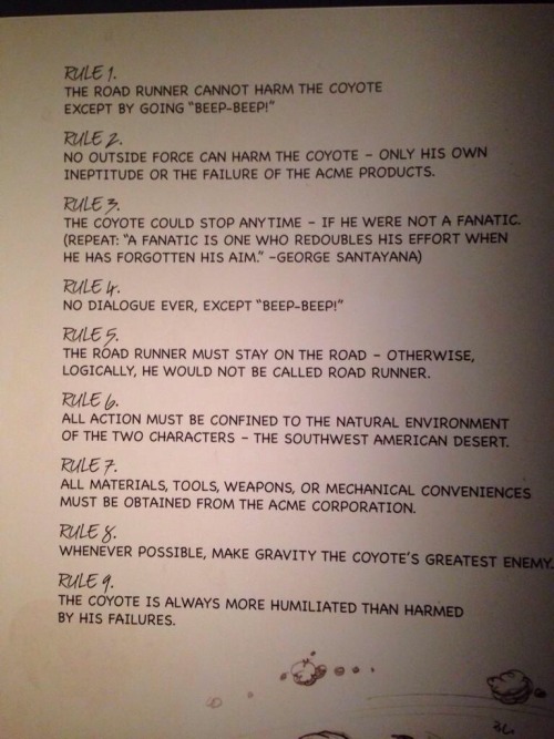 al-grave:Cartoonist Chuck Jones’ rules for Wild E. Coyote and the Roadrunner