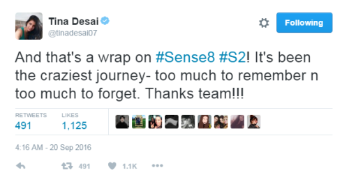 netflixsense8gifs: The cast of Sense8 announced the official wrap on Season 2 on Twitter after 8 mo