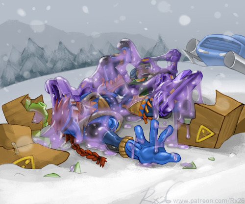 Latex-clad snow delivery boys growing big thanks to some weird purple slime, made for no other reaso