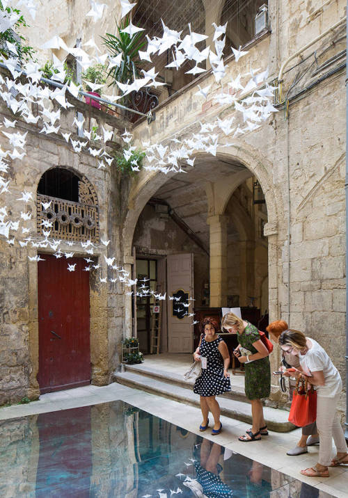 culturenlifestyle:Flock of White Origami Birds Invade French CourtyardFrench designers Maxime Derrou