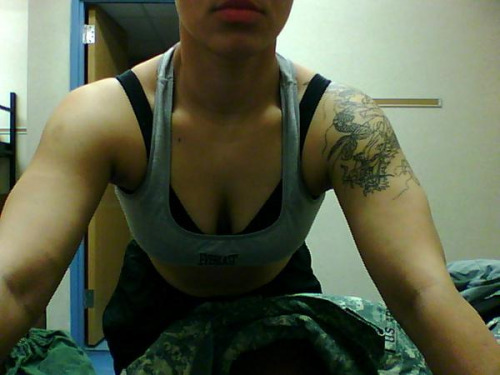 usmilitarysluts:  Army PV2 Vasquez relaxes with a few selfies and video games in