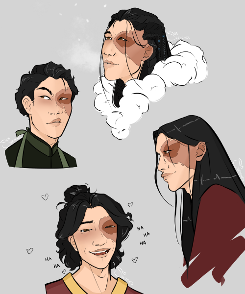 sebsketchs:sebsketchs:trying to get more practice drawing this lil hot potato [ID: a colored digital image containing four drawings of zuko from the shoulders up. in the uppermost drawing the white fur of a parka is visible, his hair is down and braided,