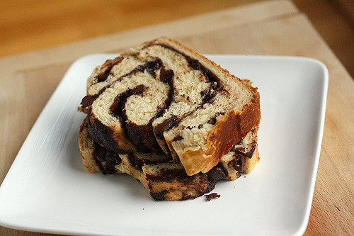 prettygirlfood:  Chocolate Babka Dough1 to 1 1/4 cups lukewarm water*2 large eggs6 1/4 cups (26 1/2 oz) all-purpose flour1/3 cup (1 1/8 oz) nonfat dry milk2 tablespoons instant yeast½ teaspoon ground cinnamon½ cup (3 1/2 oz) sugar2 1/2