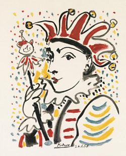 hipinuff:  Pablo Picasso (Spanish: 1881 - 1973), Carnival, 1958. Color lithograph on Arches wove paper, 65.5 x 50.4 cm 