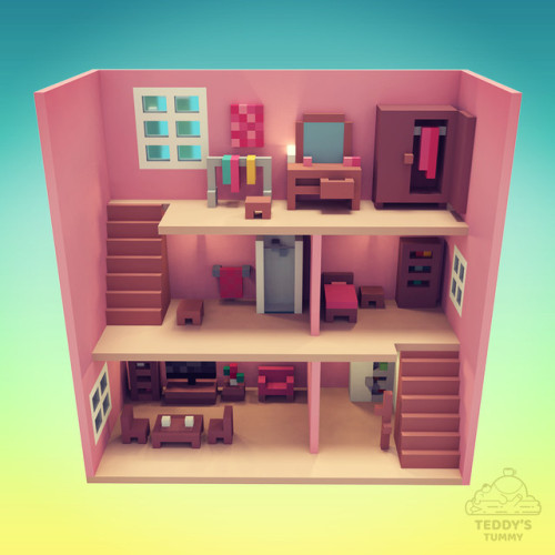  8bit-inspired design of doll house 