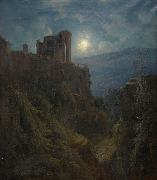 operationmerkur:“Italian ruin landscape in moonlight (Tivoli, Tempio di Vesta) (1850) by  Joseph Mag