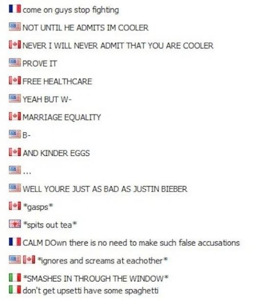 -find-me-happy-:  wannajoke:  USA vs. Canada http://wanna-joke.com/usa-vs-canada/  My new senior quote “Don’t get upsetti we have spaghetti…”