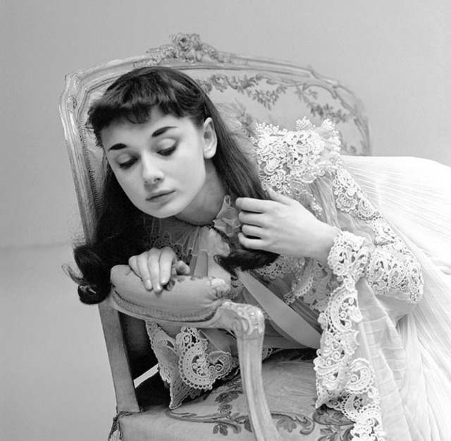 Audrey Hepburn in her costume for Gigi. Photographed for British Vogue, 1952