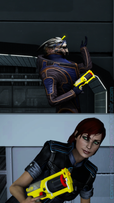 commander-hot-pants:  Giveaway fulfillment 3 Thank you to @masseffectgayliens for this suggestion, hope you like it! I fell in love with it right away. “garrus and shepard fighting w nerf guns“ 