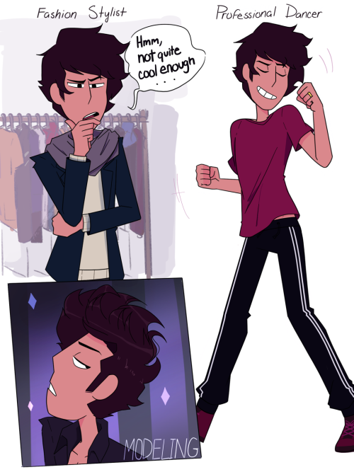 nicorii:  Older Kevin and Jamie doodles! Wanted to draw them doing their types of jobs!   Even though Kevin is rich, I feel like he would eventually like the idea of having a job. Something to show off his skills and features. He wants to be remembered