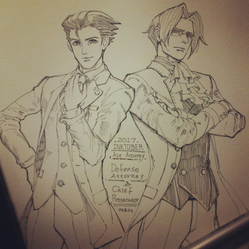 prospectkiss:  merozart:Inktober2017-Ace Attorney-Defense Attorney&Chief Prosecutor  Beautiful drawing! I love their strong, confident poses, and the shading and details are exquisite. 