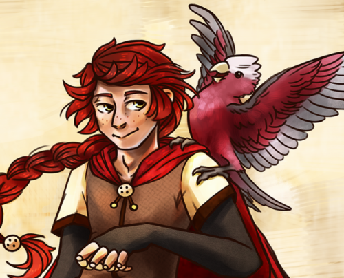 My character Calamus, and his pet galah, Rosie!