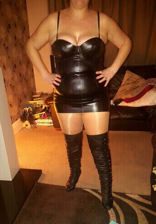 lickmywife69:Love my wife in her pvc dress.