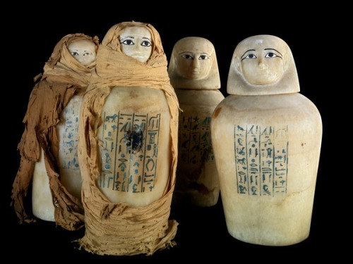 Canopic Jars of Maiherpri Four alabaster canopic jars used to hold viscera after mummification, from