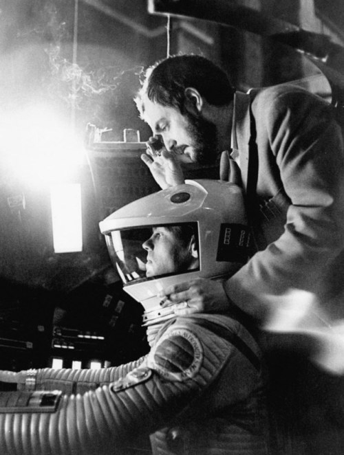 ifdawgsrunfree:scottishsquirrel:Stanley Kubrick, On the set of 2001: A Space Odyssey. Photograph: MG